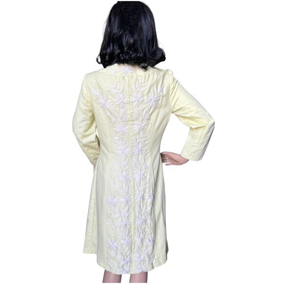 Anthropology Plenty Yellow Linen & White embroidered Beaded Coat size 6 - Picture 11 of 17